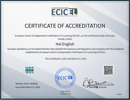 Certificate fo Accreditation from ECICEL
