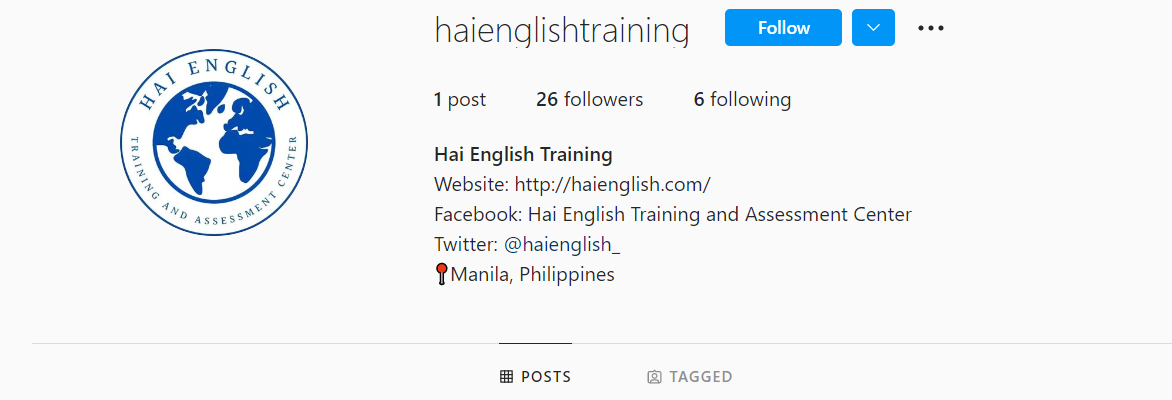 Screenshot of Instagram profile of Hai English